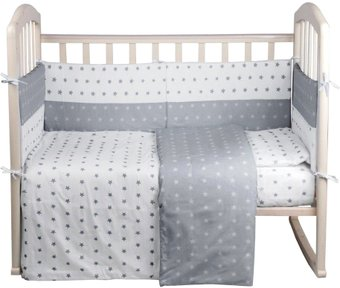 Бампер в кроватку Alis День и ночь со съемными чехлами (бязь, серый) - 1/1