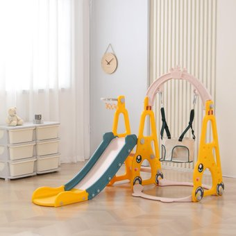 Игровой комплекс UNIX kids Funny Car с горкой с качелями Yellow - 1/1