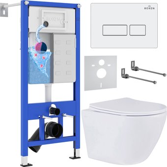 Унитаз подвесной Roxen Antares в комплекте с инсталляцией StounFix Dual Fresh 6 в 1 569295 (кнопка: белый глянец) - 1/1
