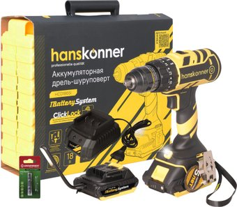 Ударная дрель-шуруповерт Hanskonner HCD1865I (с 2-мя АКБ, кейс) - 1/1