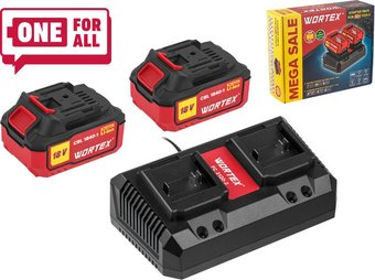 Аккумулятор с зарядным устройством Wortex 1329413 (18В/4.0 Ah + 18В) - 1/1