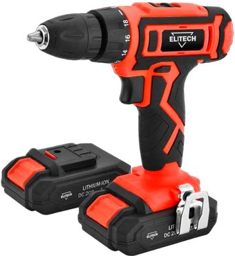 Дрель-шуруповерт ELITECH ДА 202СЛ (с 2-мя АКБ 1.7 Ач, кейс) - 1/1