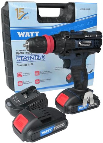 Дрель-шуруповерт WATT WAS-21Li-3 1.021.030.23 (с 2-мя АКБ, кейс) - 1/1
