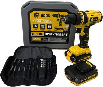 Дрель-шуруповерт Edon AD-18E (с 2-мя АКБ, кейс, набор оснастки) - 1/1