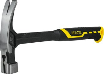 Молоток Berger Гвоздодер цельнокованый 450г BG1527 (магнит, 2-компонентная рукоятка) - 1/1