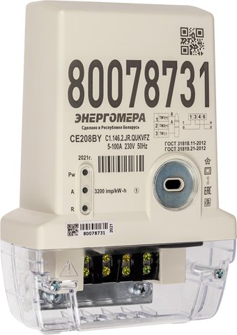 Счетчик электроэнергии Энергомера СЕ 208 BY С1.146.2.JR.QUKVFZ (5(100)А, опто, радио) - 1/1