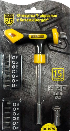 Набор отвертка с битами Berger BG1070 (15 предметов) - 1/1